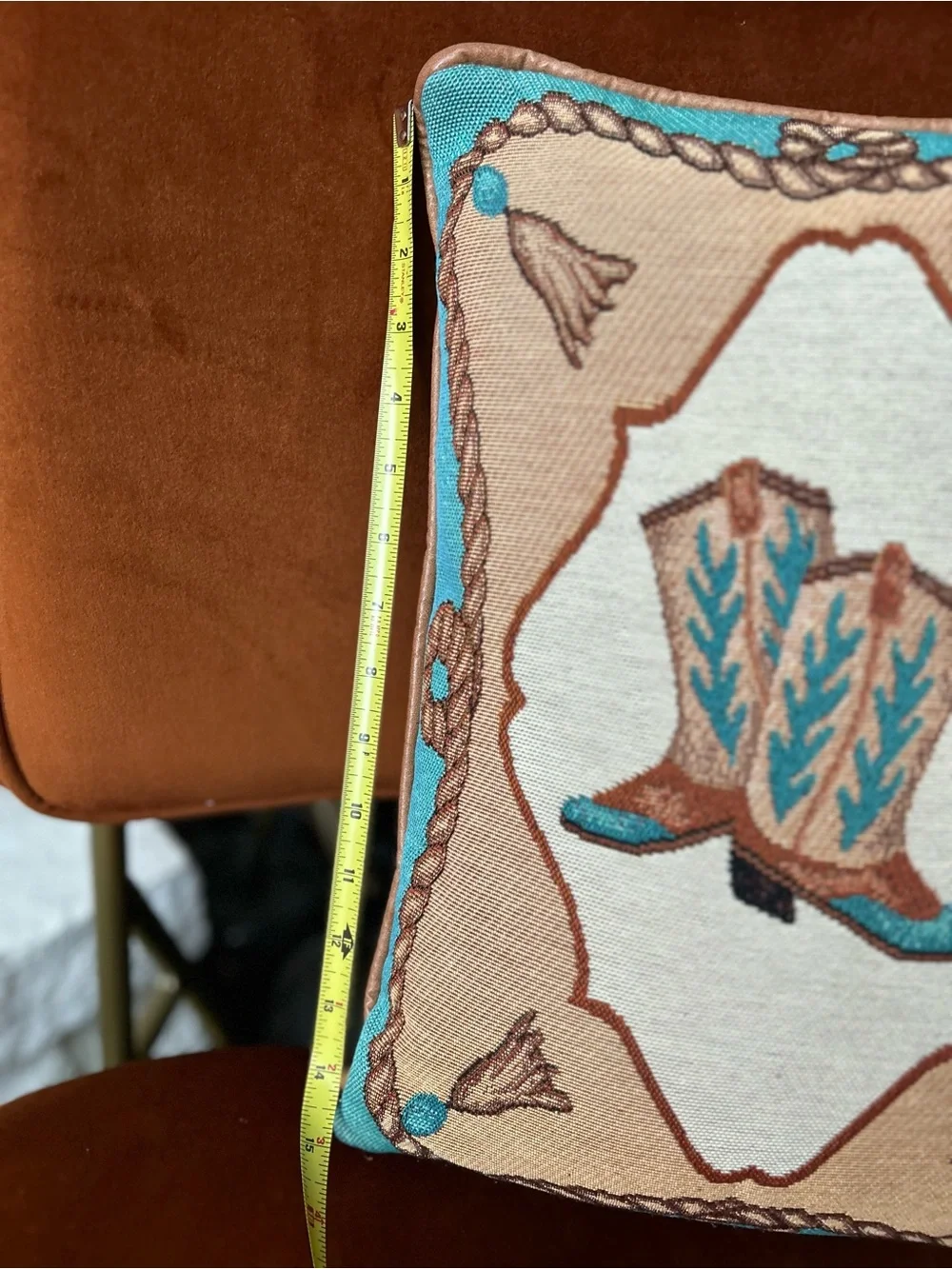 Equestrian Tapestry Horse Head and Cowboy Boots Pillow